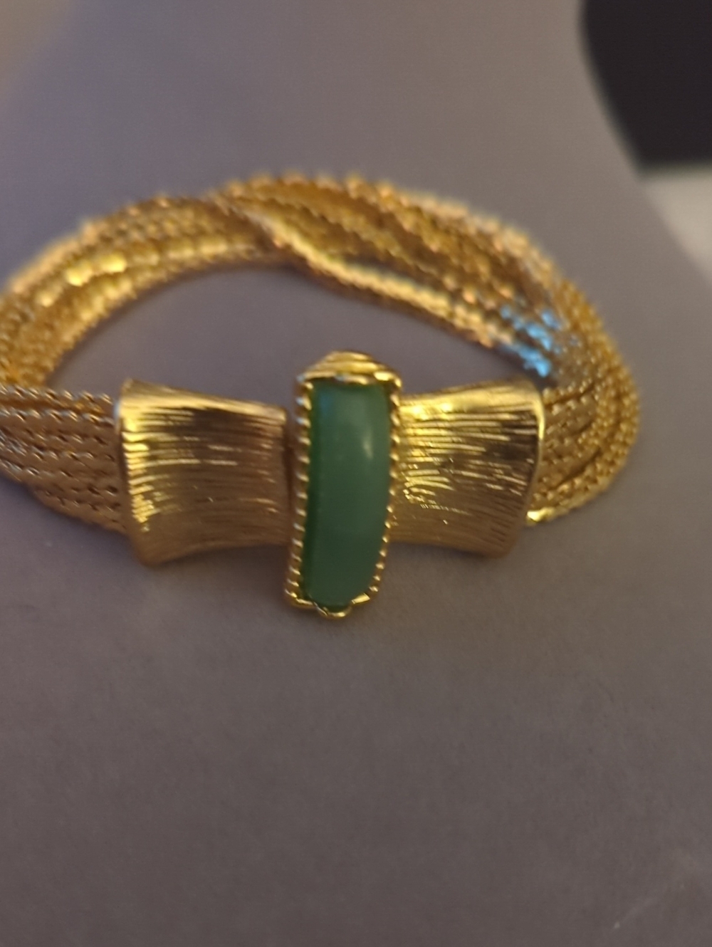 Gold-Tone Bracelet with Green Stone Accent